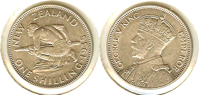 New Zealand Shilling 1935 Unc